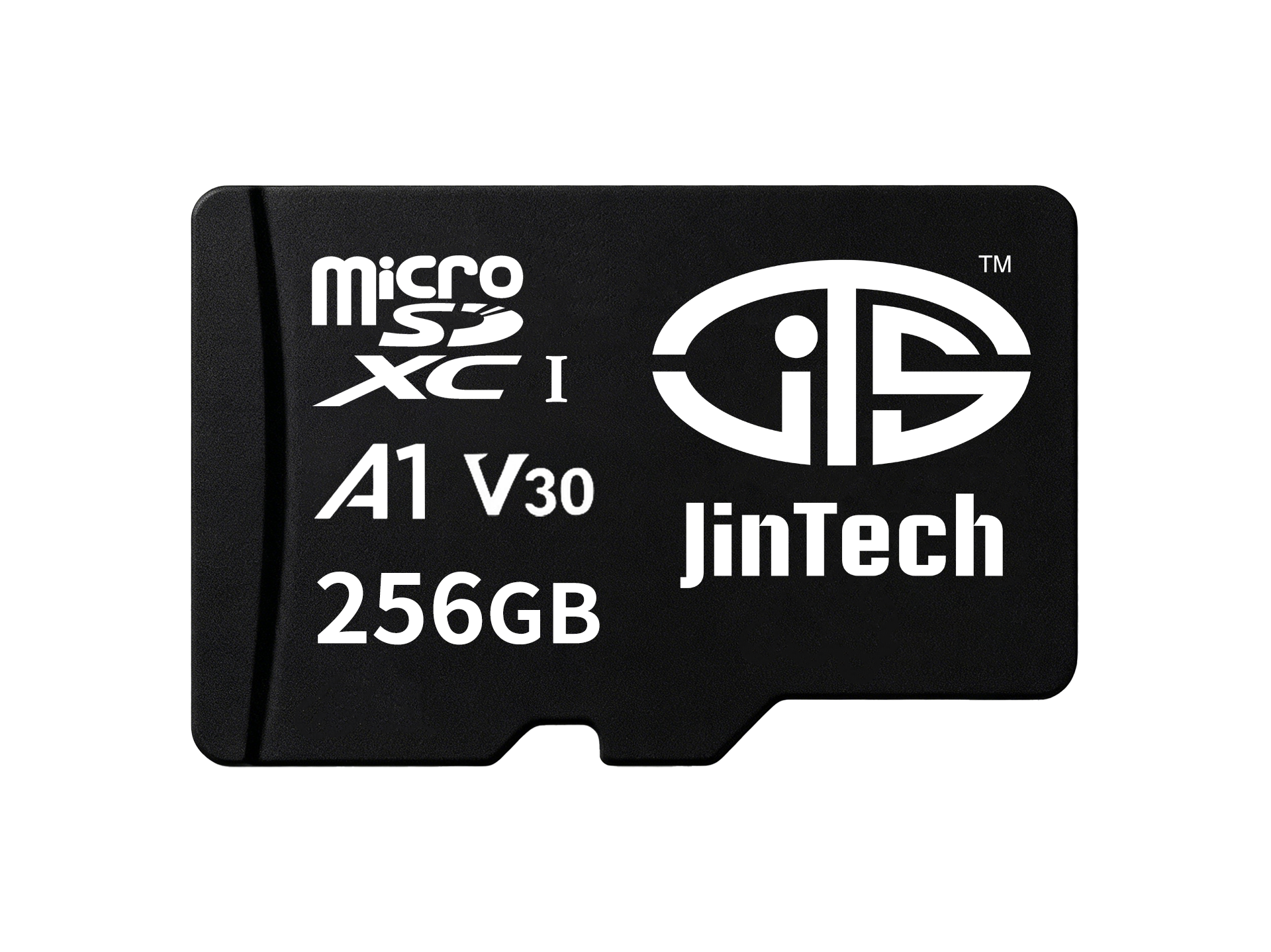Black microSD card with Micro SDXC A1 V30 256GB label and JinTech logo