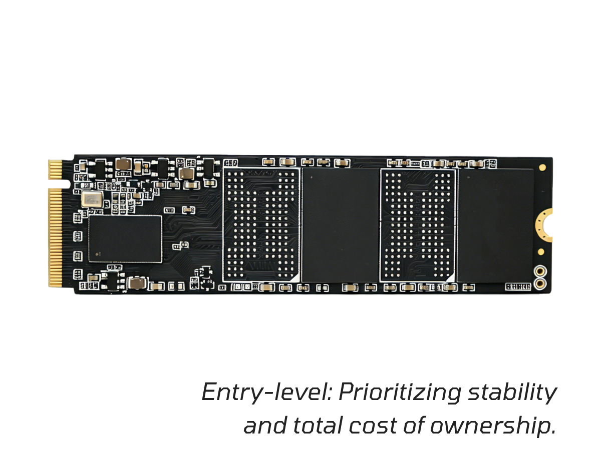 Circuit board with gold edge connector, two shielded chip sections, and mounting holes