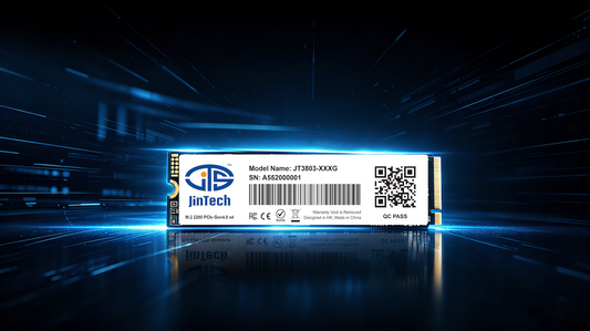 JT4807 series M.2 2280 PCIe Gen4 SSD module with label and QR code